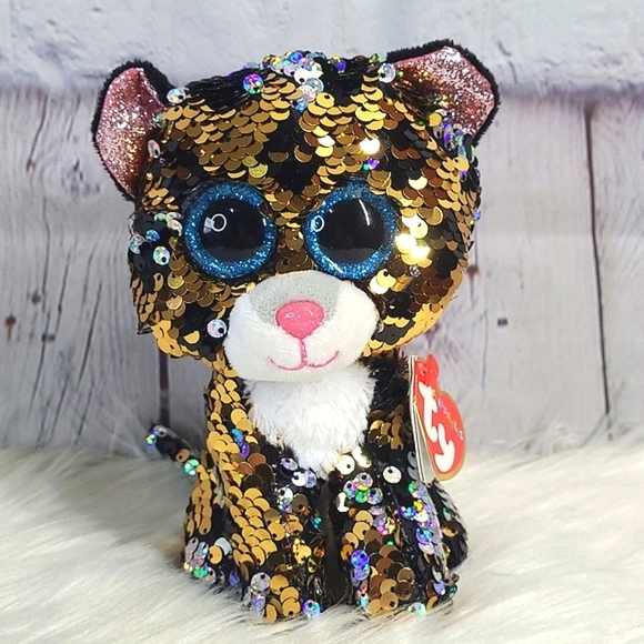 Ty Sterling Leopard Cat Sequin Flippables Ty Beanie Boos Plush Stuffed Animal - Picture 4 of 16
